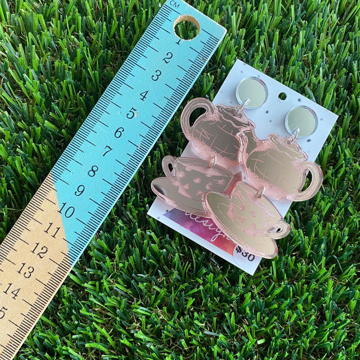 Tea for Two - Rose Gold Mirror Statement Dangle Earrings