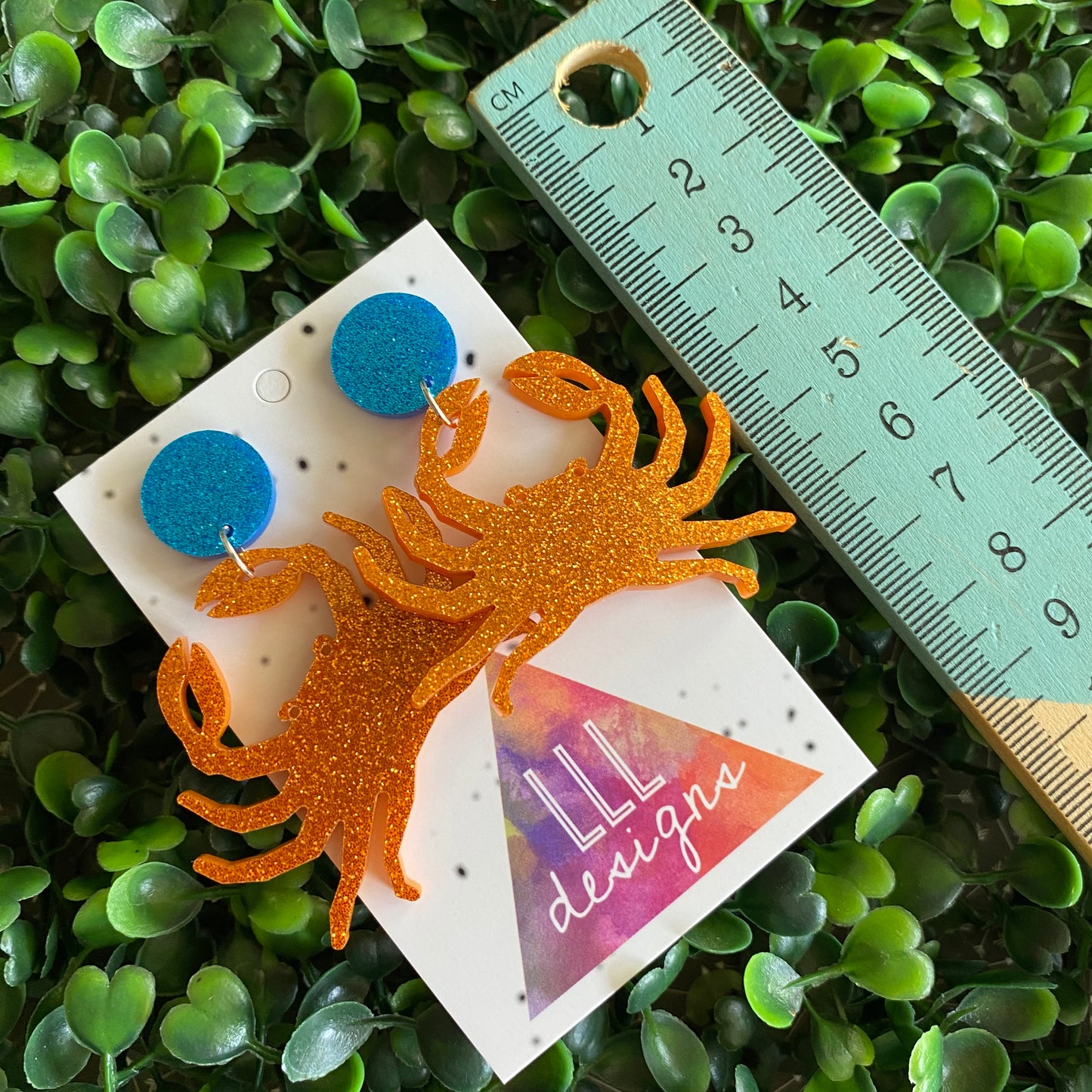 Crab Earrings. Glitter Orange Crab Statement Dangle Earrings.