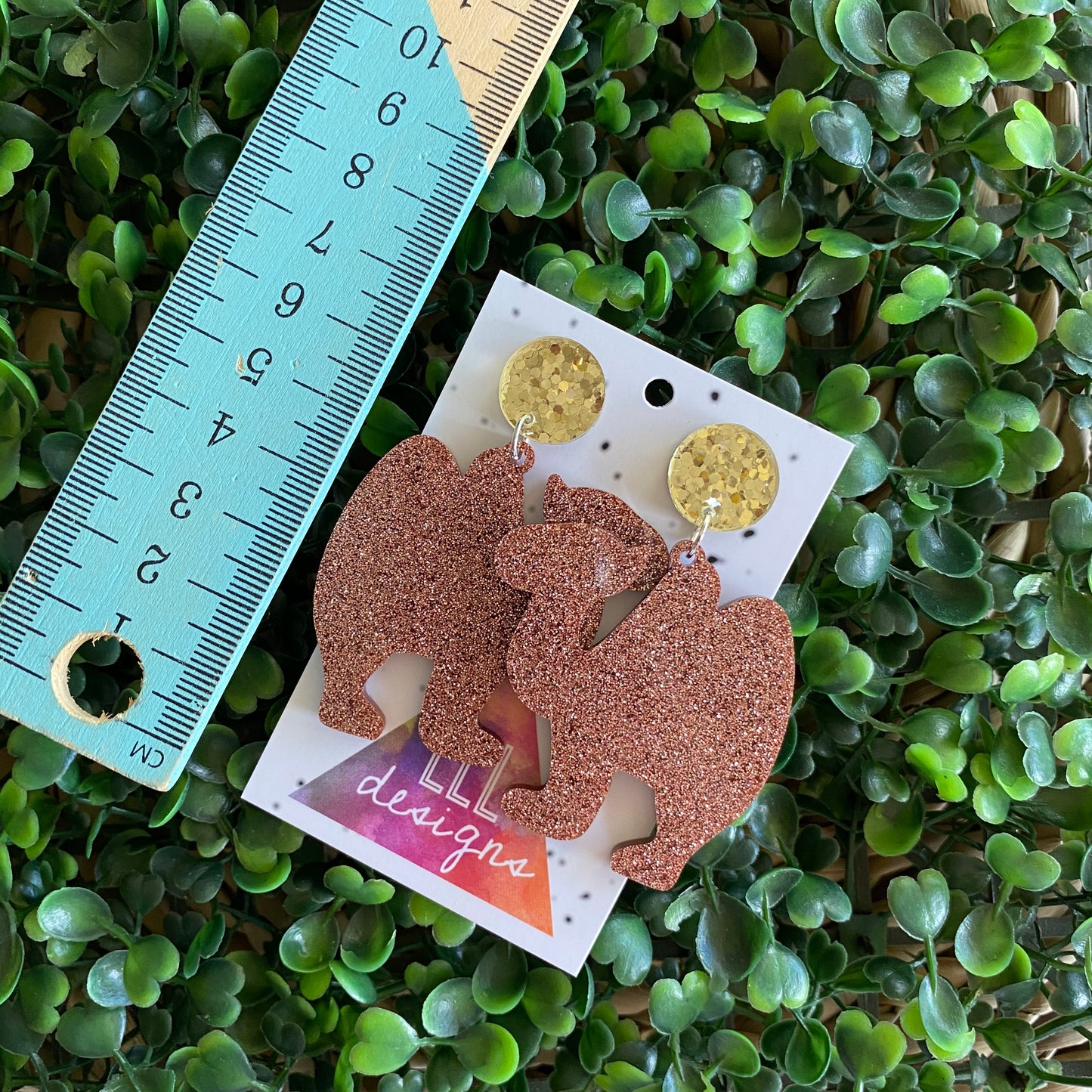 Camel Earrings - Glitter Copper Camel Statement Dangle Earrings.