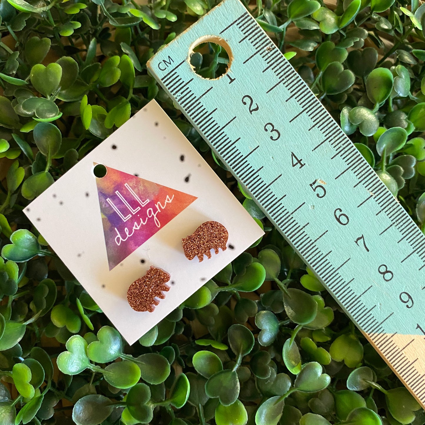 Wombat Earrings - Glitter Copper Wonderful Wally the Wombat Stud Earrings.