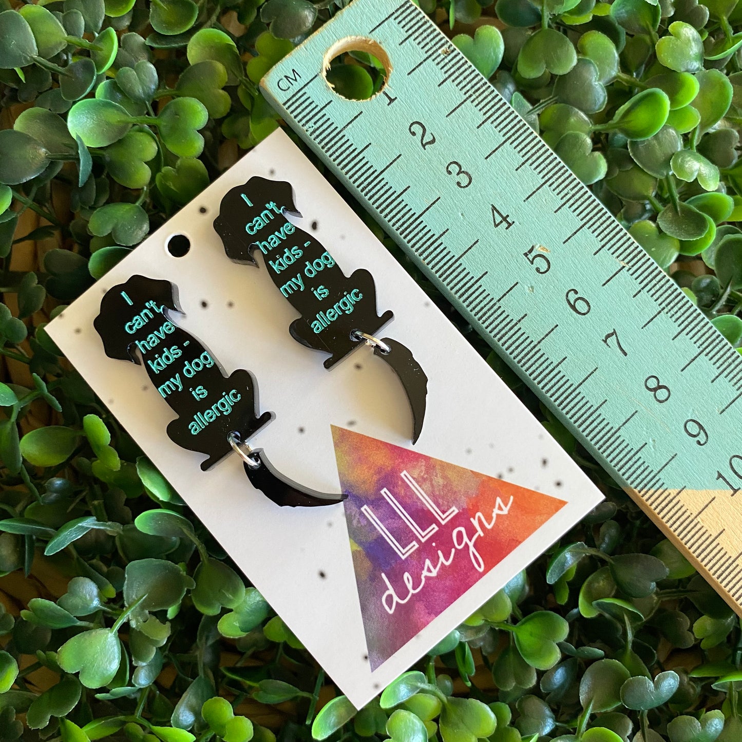"I can't have kids - my dog is allergic" Sitting Doggo Earrings - Featuring Wagging Tails.