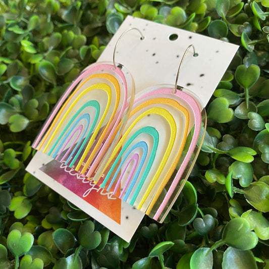 Rainbow Earrings. Fabulous Hand Painted Acrylic Pastel Rainbow Hoop Statement Earrings.