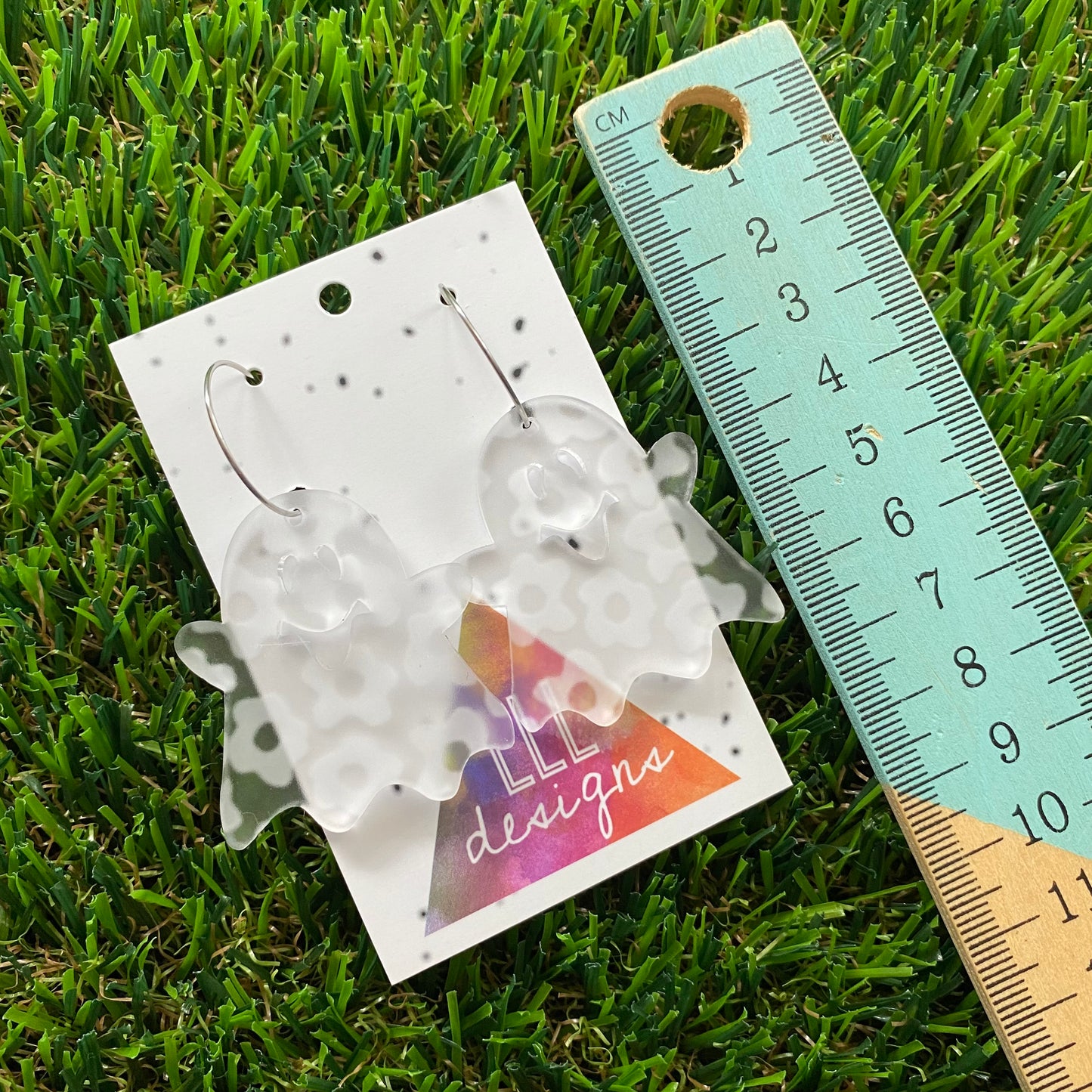 Frosty Floral Ghost Hoop Dangle Earrings - Happy Little Ghosties :)