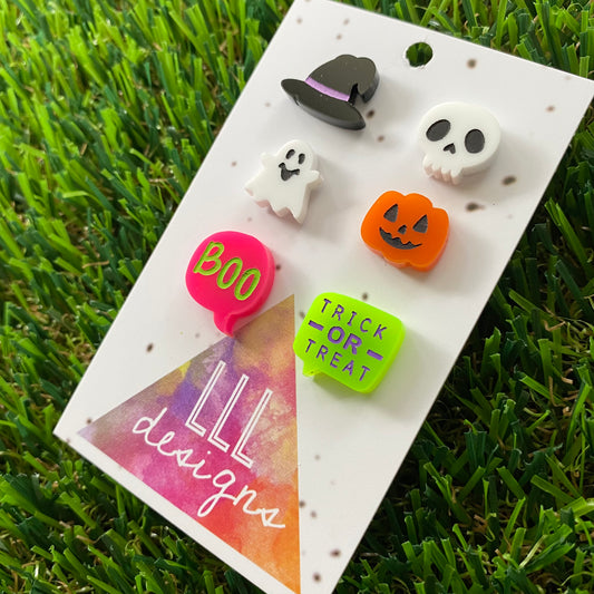 6 Pack Of Mixed Hand Painted Halloween Studs - Cute and Scary all at the same time :)