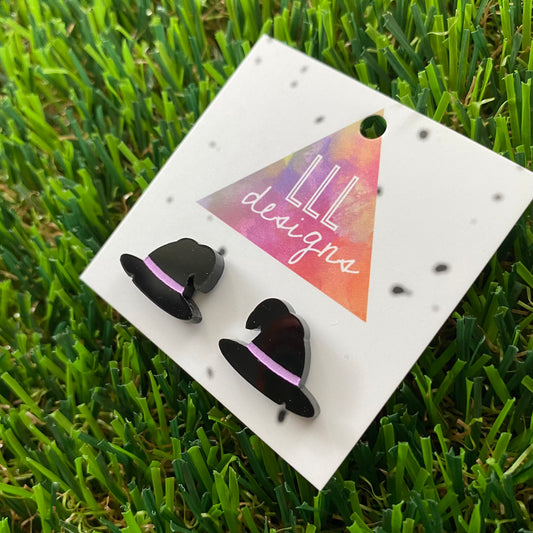 Hand Painted Witch's Hat Stud Earrings - Cute and Fabulous!