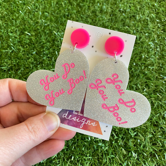 Love Heart Dangle Earrings - You Do You Boo! Glitter Statement Dangles - These Babes just scream I am ME! AND I am FABULOUS! And SO ARE YOU!!!!!
