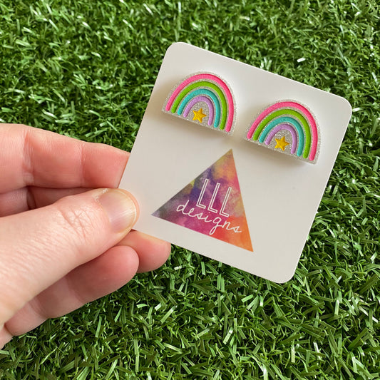 Rainbow Earrings - Star Delight Rainbow Statement Studs - Magic for your Lobes :)