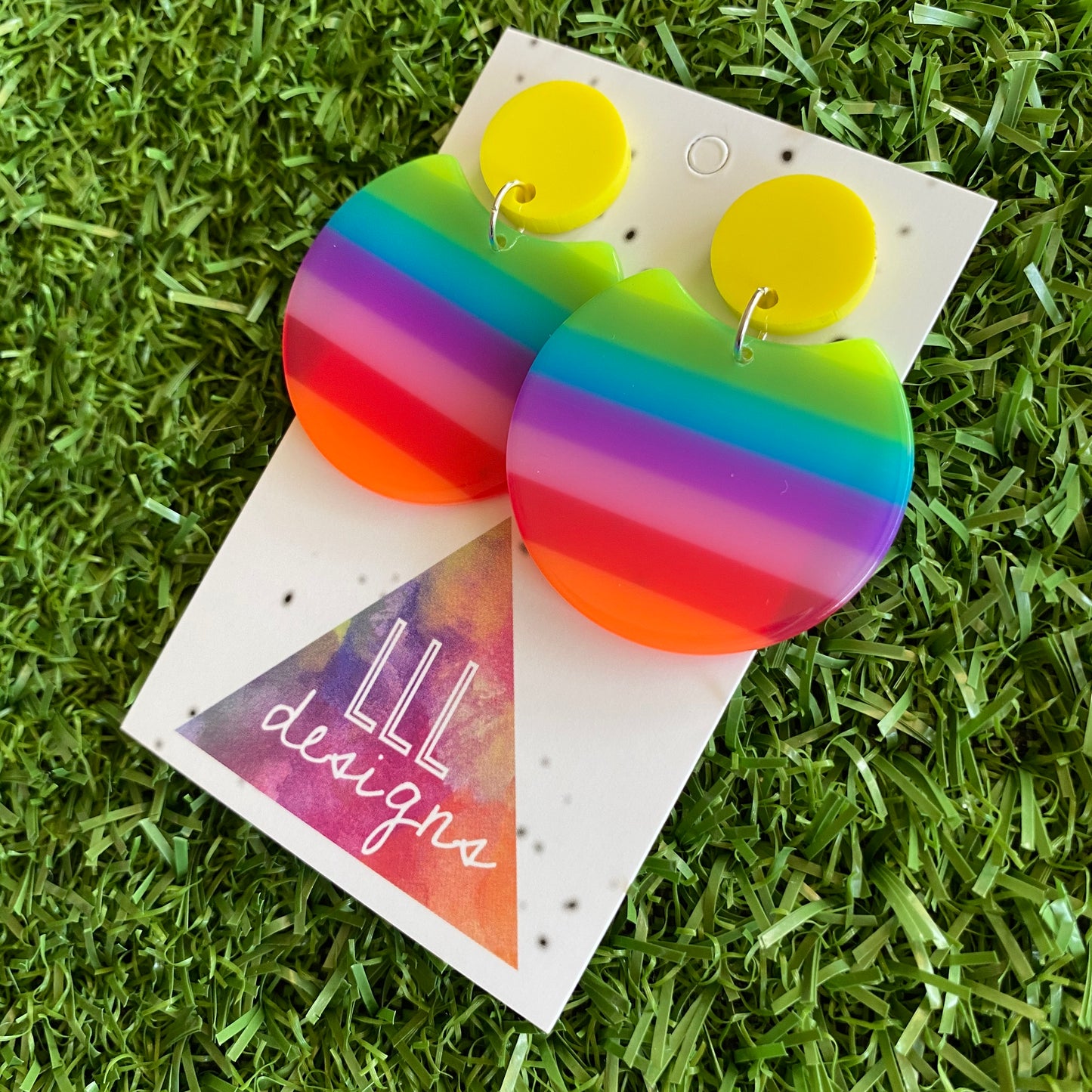 Rainbow Circle Dangle Earrings - Acrylic Rainbow Dangles - Colour to Brighten your world!
