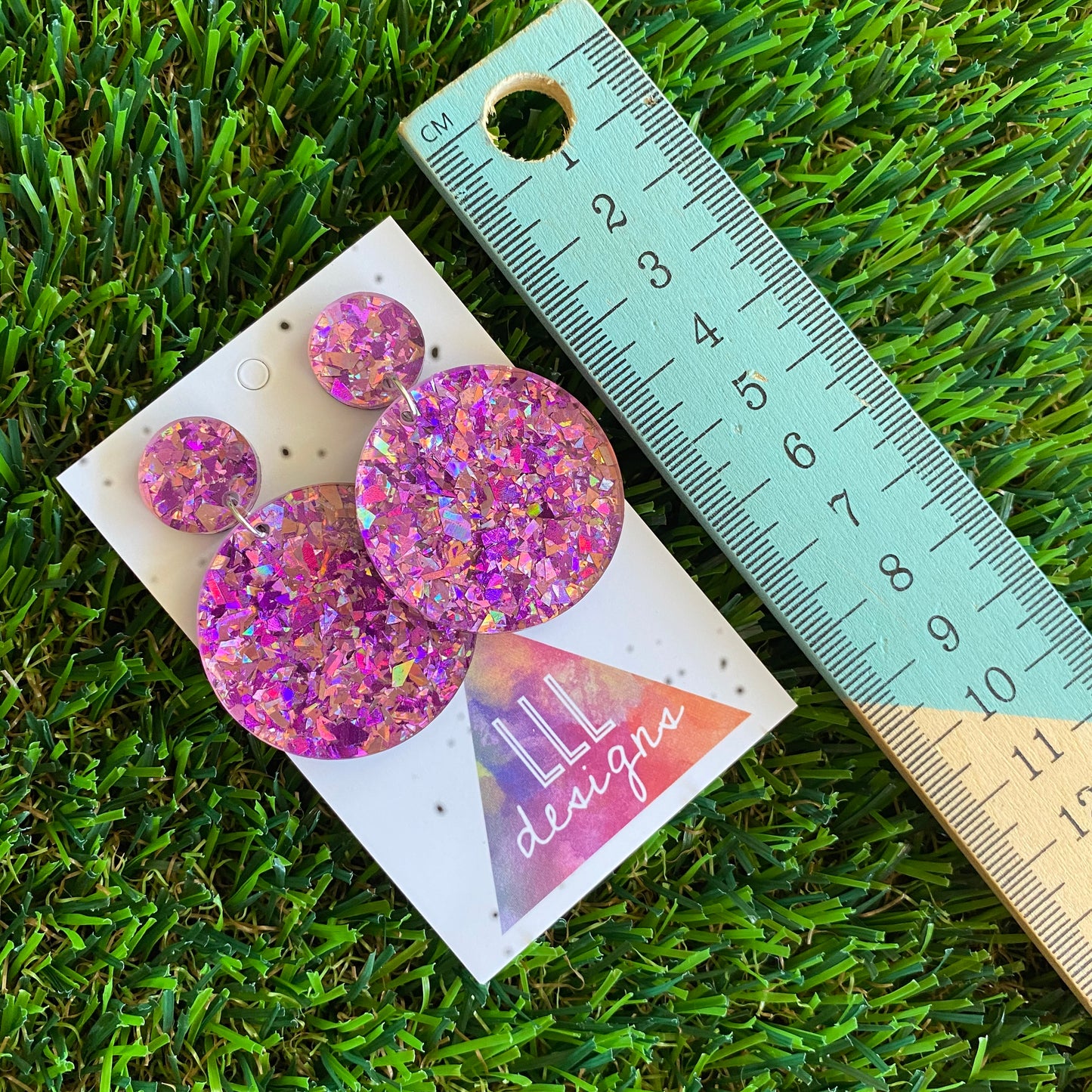 Pink and Purple Iridescent Shatter Circle Dangle Earrings - Photos don't do these babes justice!