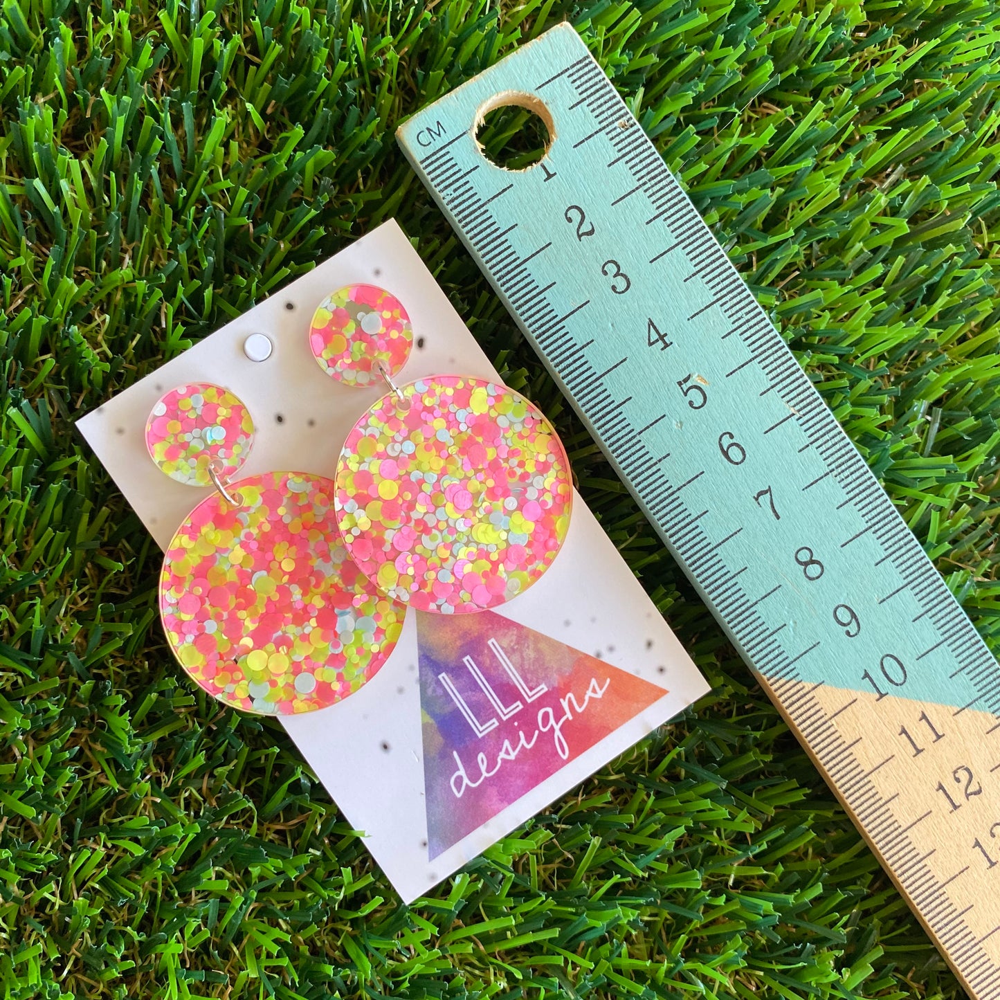 Polka Dot Confetti Earrings - Pastel Polka Dot Confetti Circle Dangle Earrings - Featuring Pinks Whites and Pops of Yellow!