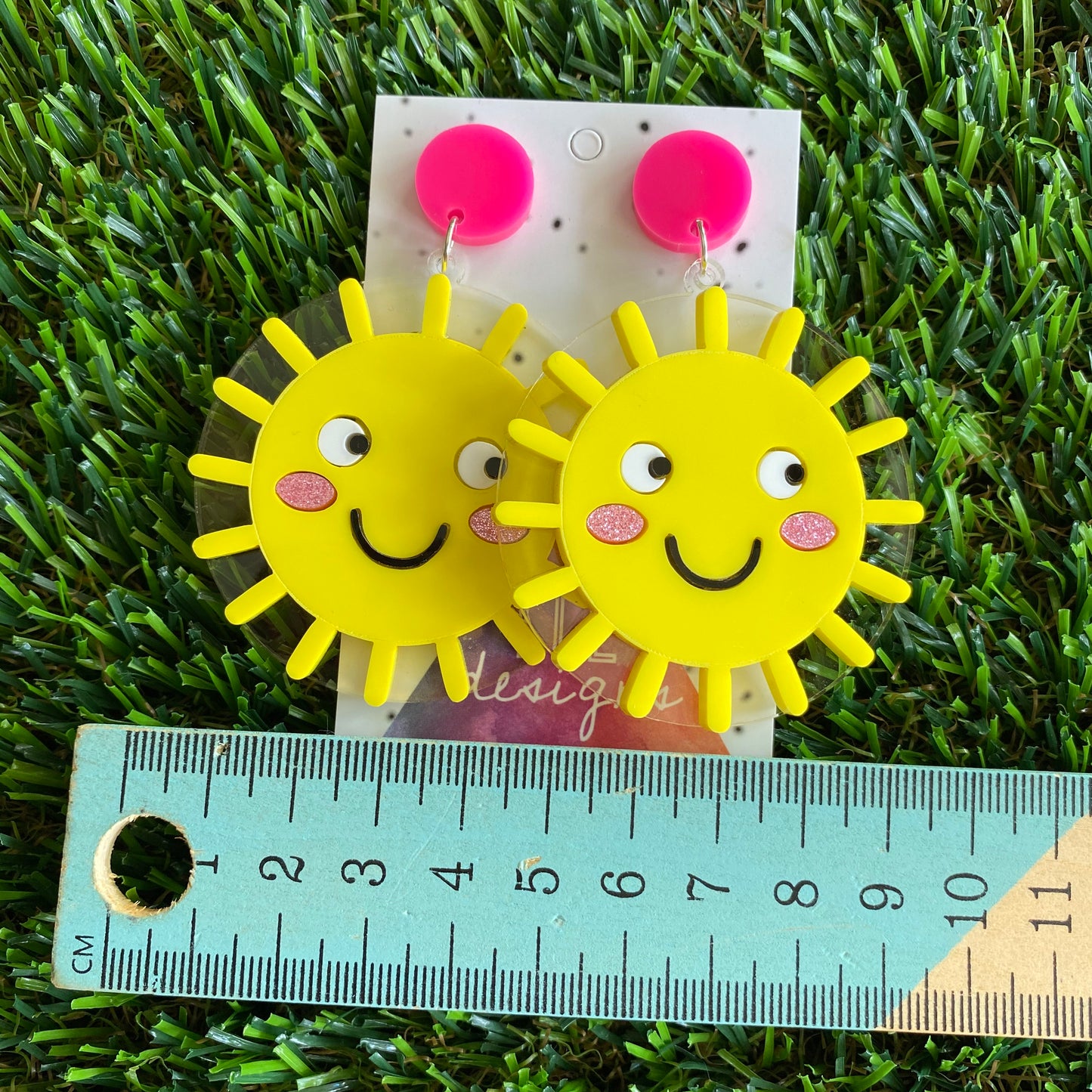 Sun Earrings - Bright Yellow Happy Sunshine Statement Dangle Earrings - Layered Acrylic Earrings.