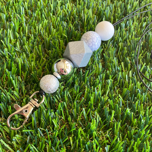 Lanyard - ID Holder - Designer Lanyard, featuring White, Silver and Marble Tones. Style D