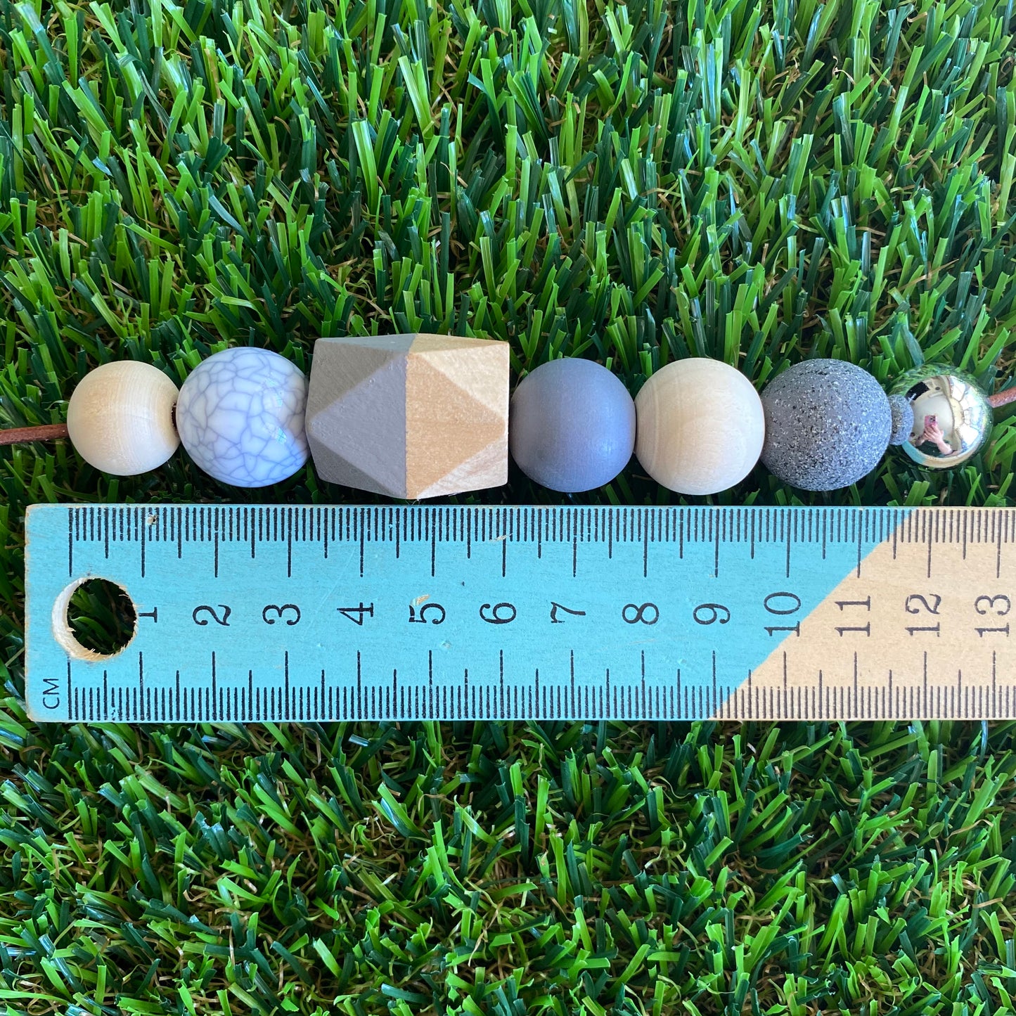 Leather Beaded Necklace - Handmade Lightweight Designer Necklace Made with Adjustable Sliding Knots - Featuring Timber, Grey, Mable and Granite Accents.