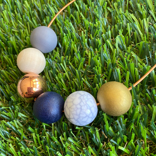 Leather Beaded Necklace - Handmade Lightweight Designer Necklace Made with Adjustable Sliding Knots - Featuring Navy, Rose Gold, Timber, Grey, Marble and Gold Accents.