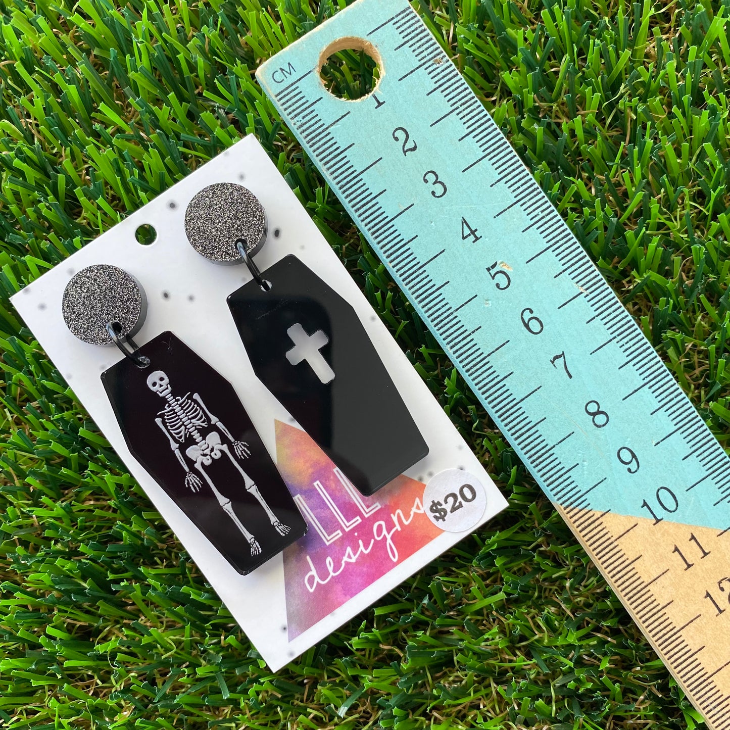 Open Casket Coffin Dangle Earrings - Featuring Black Jump Rings and Glitter Black Tops to make them POP!