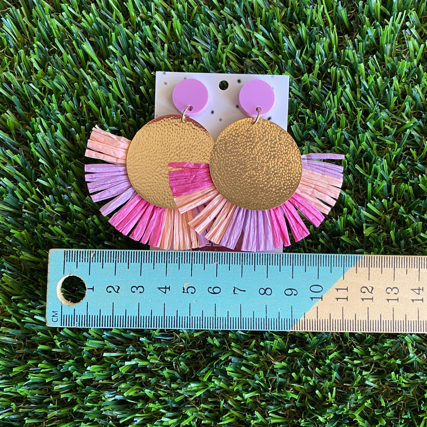 Pink and Purple Raffia Goddess Dangles.
