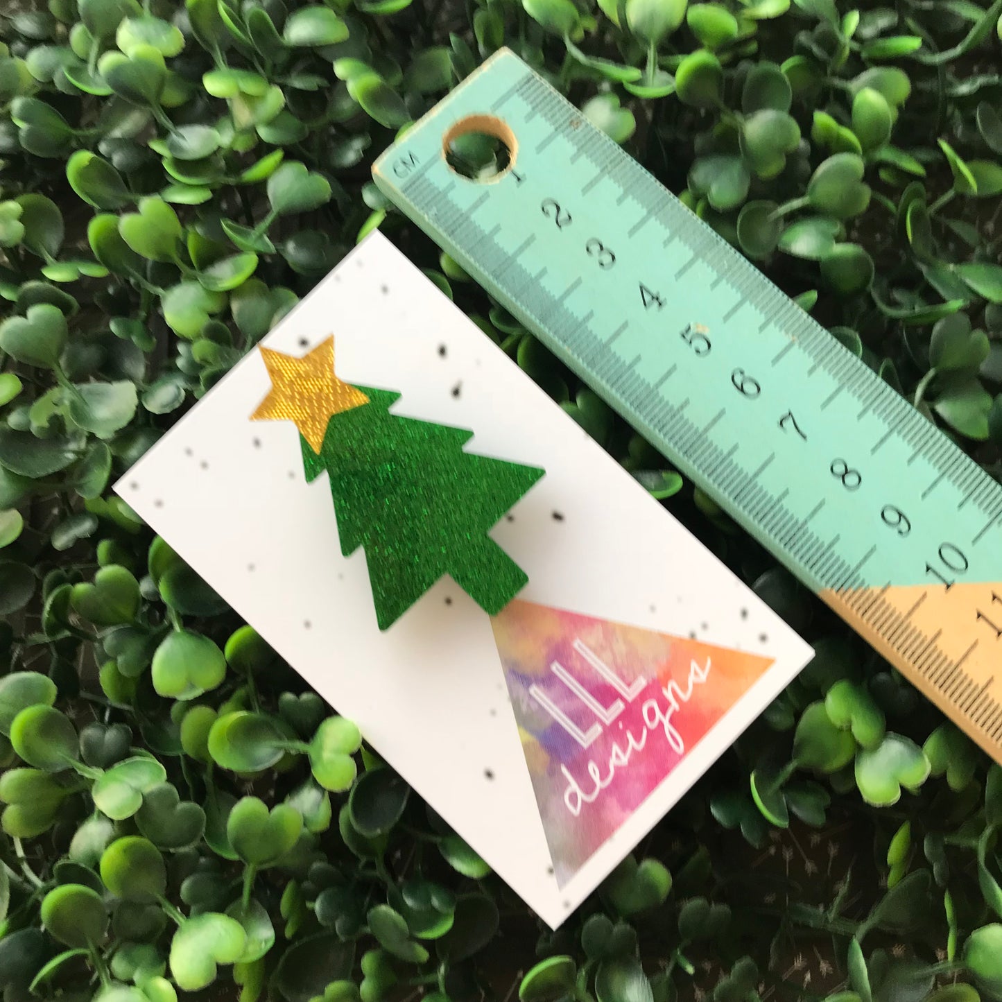 Glitter Green Christmas Tree Brooch with Gold Star Topper.