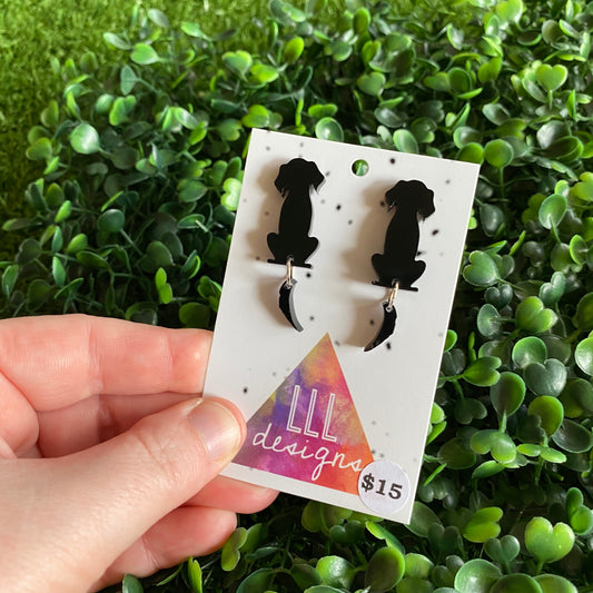 Dog Earrings. Sitting Pretty Doggo Earrings with Wagging Tails. Just what Every Dog Lover Needs :) (Black)
