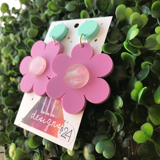Flower Earrings - Pastel Flower Power Statement Dangle Earrings.