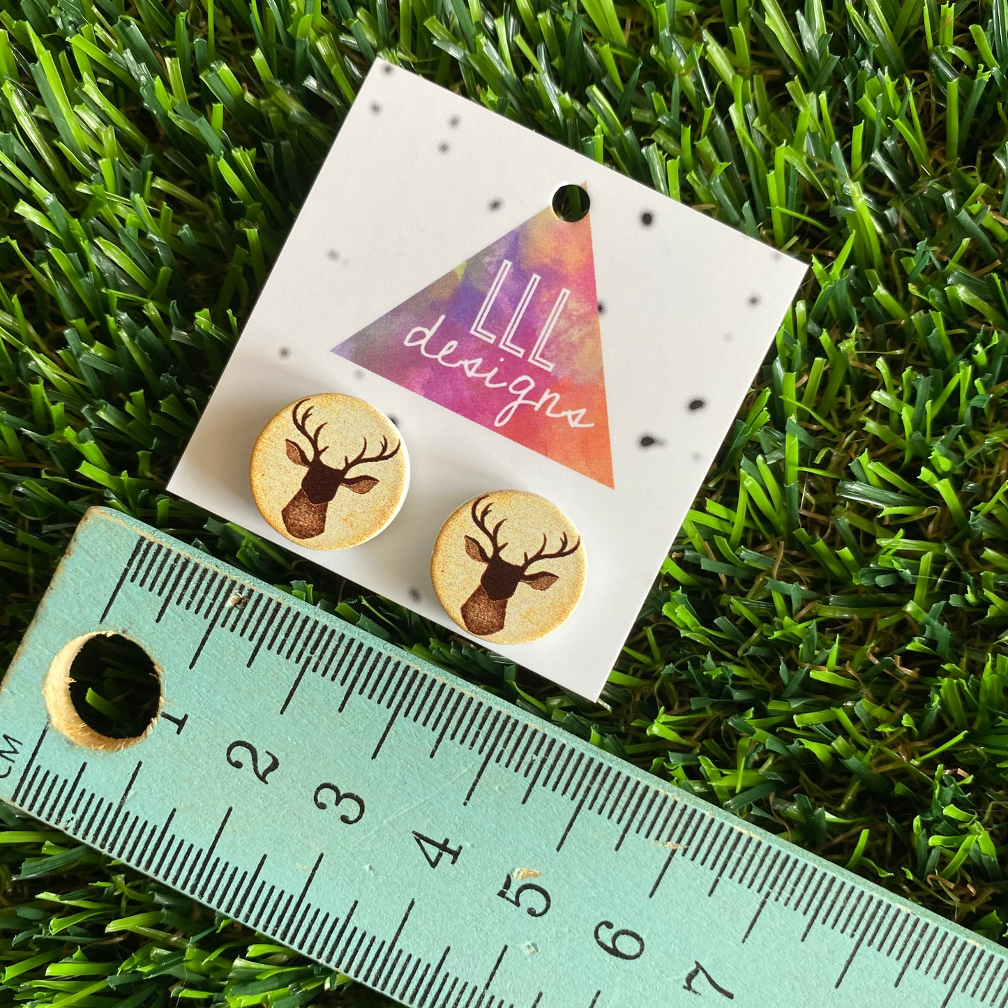 Stag Head - Deer Head Printed Timber Stud Earrings.