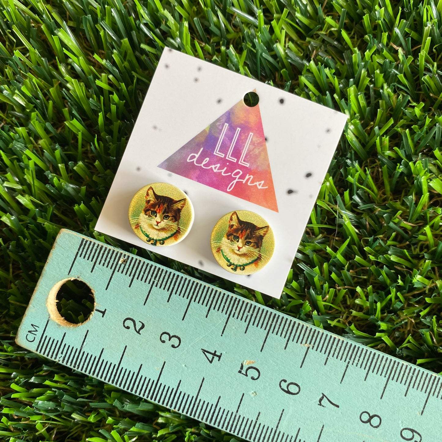 Pretty Kitty Printed Timber Stud Earrings.