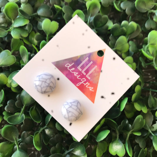 White and Grey Marble Stud Earrings.