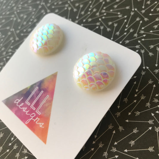 Holographic White Mermaid Scale Stud Earrings - Magical Earrings!
