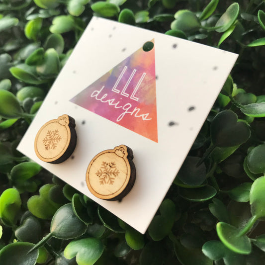 Christmas Bauble Stud Earrings. Timber Etched Earrings.