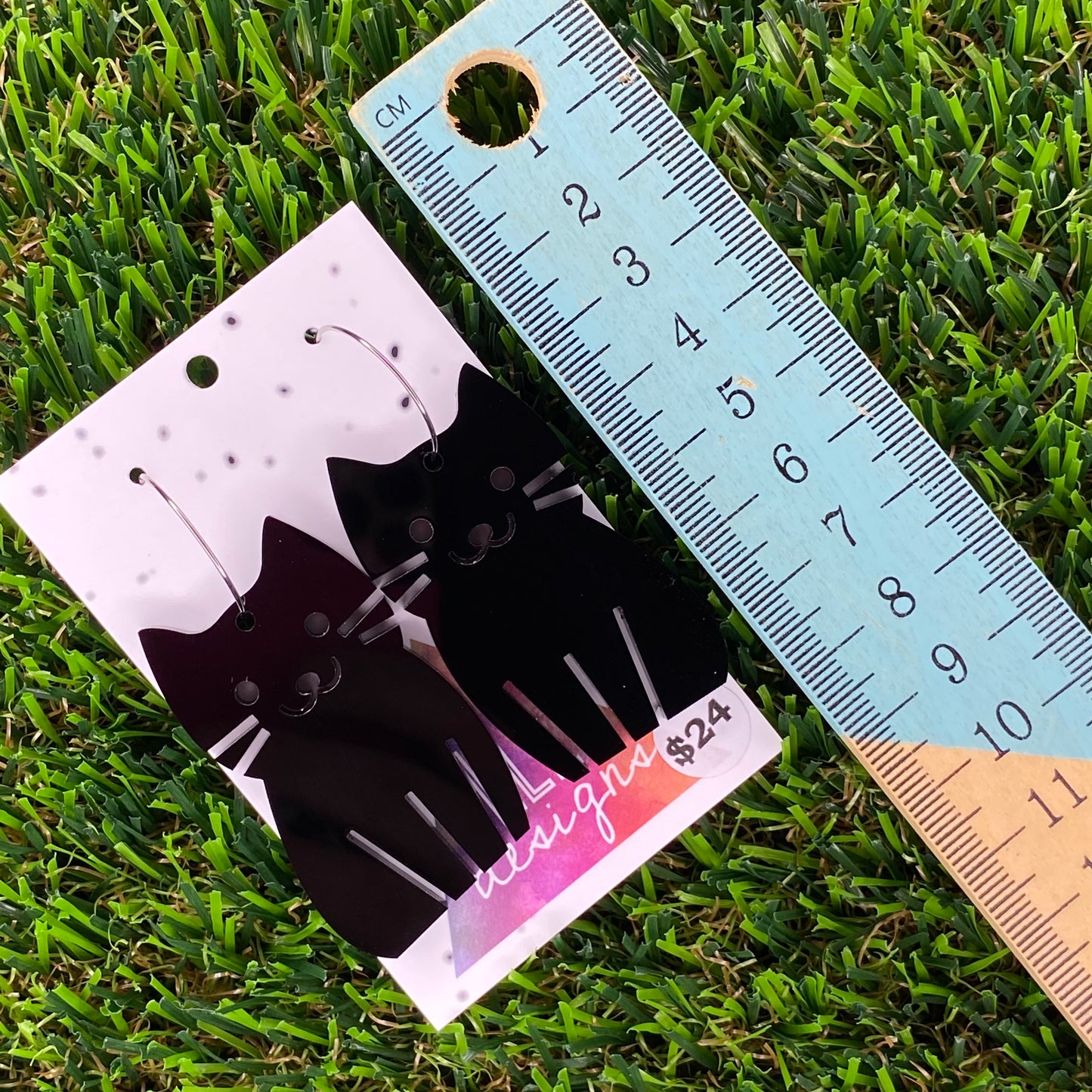 Cat Earrings - Cartoon Kitty Hoop Dangle Earrings - Black Cat Earrings.