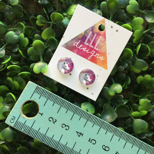 Purple Unicorn Glass Dome Stud Earrings. I love Unicorns! Unicorns Rock. Life's too short to wear boring Jewellery. Quirky fun Earrings.