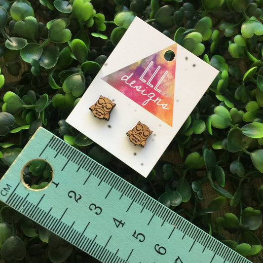 Super Cute & Tiny Laser Cut Bamboo Owl Earrings/Studs. Animal Earrings/Studs. Cute Earrings. Life's too short to wear boring Jewellery.