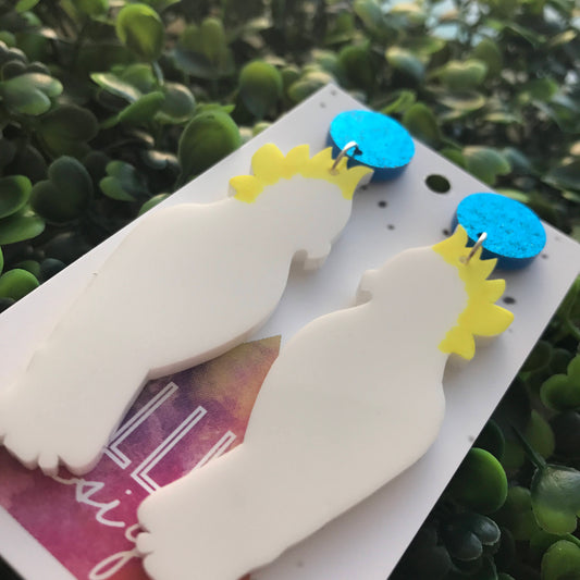 Cockatoo Statement Dangle Earrings. (mega size) Australian Earrings. Australian Native Bird. Quirky Earrings. Cocky Earrings.
