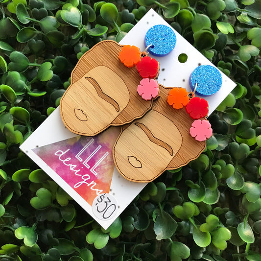 Fabulous Frida Stacked Statement Dangle Earrings. Bamboo & Glitter Acrylic Laser Cut Earrings. Fun and Fabulous Earrings!! Be Bold - Be You!