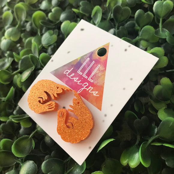 Glitter Orange Prawn Stud Earrings. These Cuties punch some serious Quirk factor! Stand out from the crowd with Fun and Fabolous Earrings.