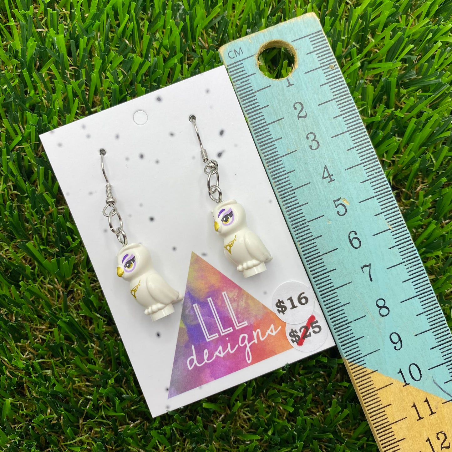 White Owl Brick Animal Hook Earrings - Lightweight!
