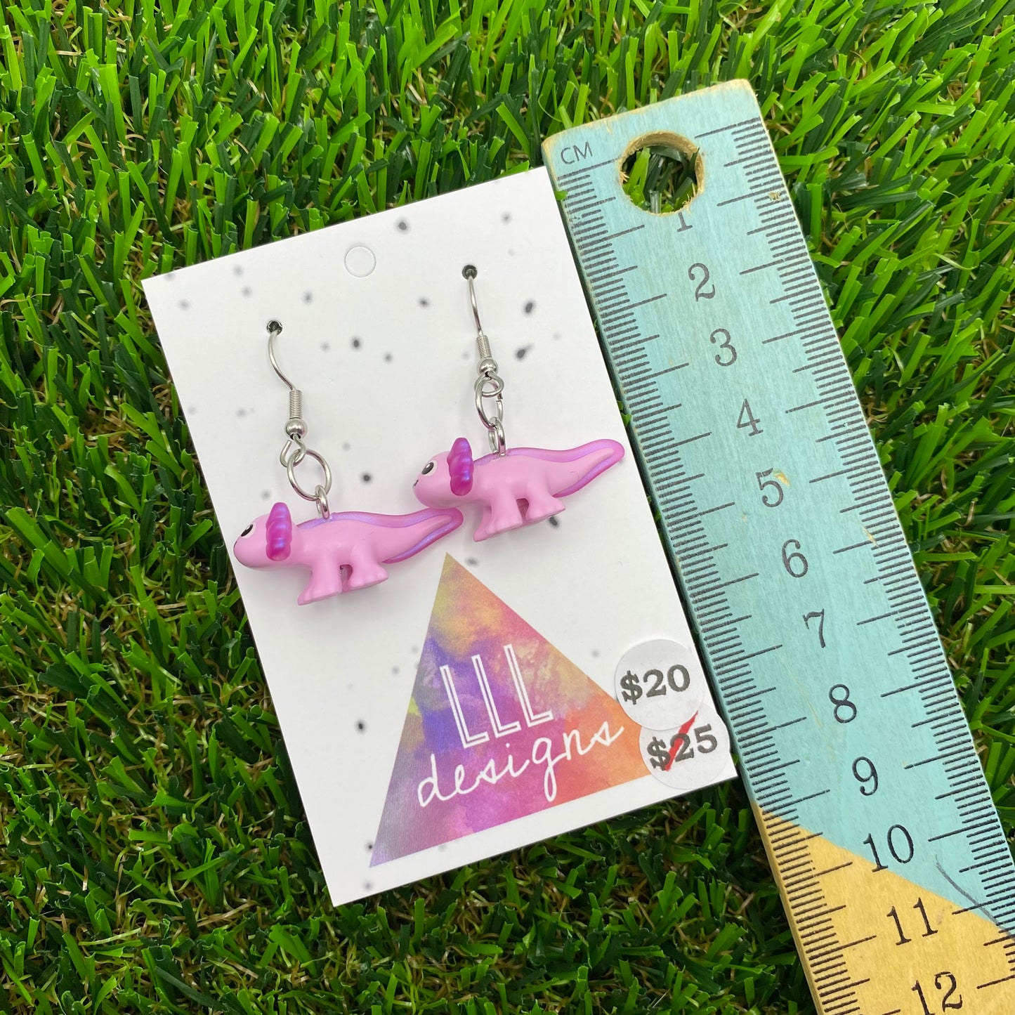 Pink Axelotls Brick Animal Hook Earrings - Super Lightweight!