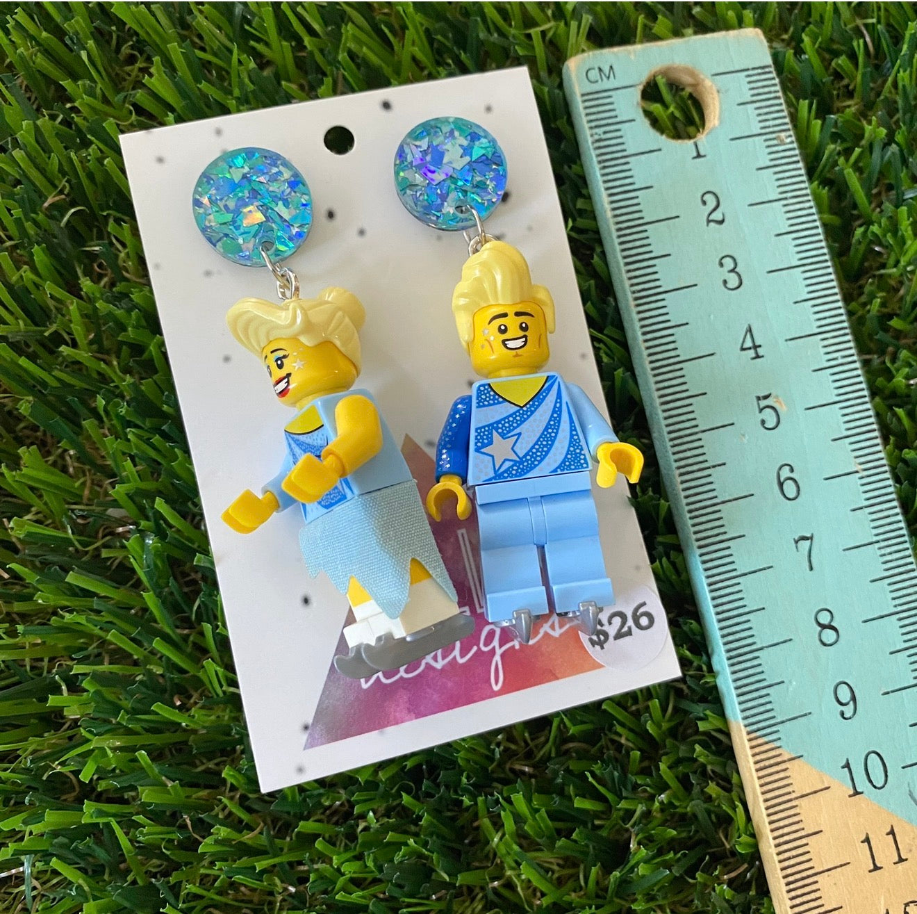 Ice Skating Duo Brick Characters - Featuring Blue Shatter Glitter Acrylic Tops!