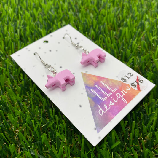 Pink Pig Brick Animal Hook Earrings - Super Lightweight!