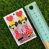 Brick Character Polka Dot Mouse Dangle Earrings - Featuring Red Glitter Heart Tops!