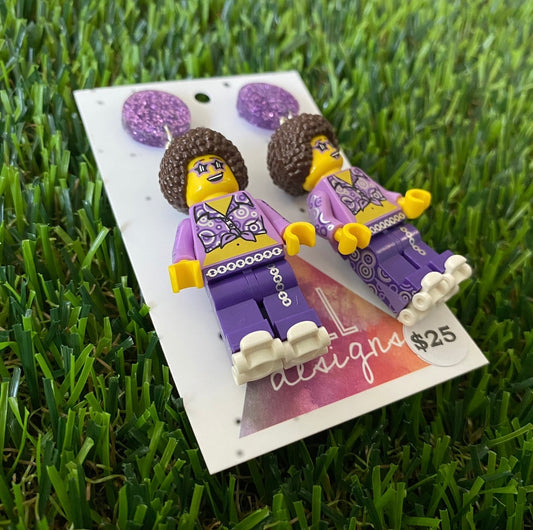 Purple Disco Diva Brick Character On Rollerskates - Featuring Purple Glitter Tops!