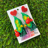 Pea Pod Costumed Brick Character With Apples - Featuring Red Heart Glitter Tops!