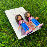 Gaby with Cat Ears Brick Character Dangle Earrings - Featuring Surgical Stainless Steel Hooks!