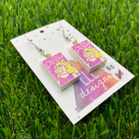 Famous Piggy Brick Hook Earrings - Printed Tile - Lightweight!