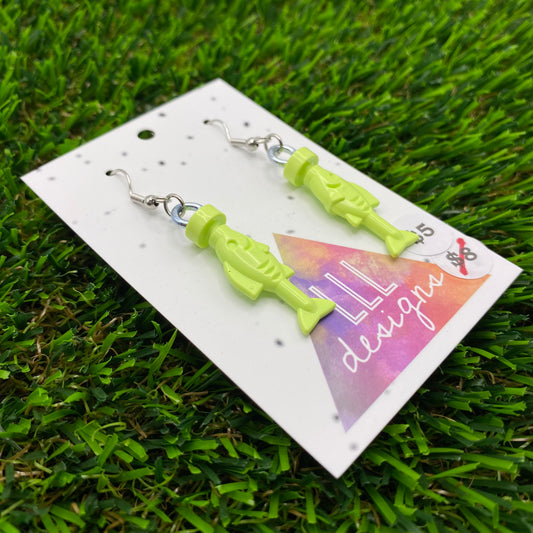 Fish Brick Hook Earrings - Lime Green - Super Lightweight!