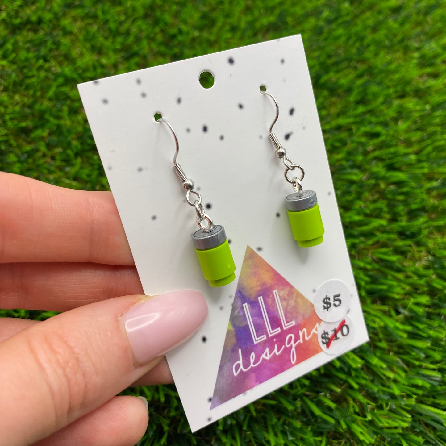 Soda Can/ Soft Drink Can Brick Hook Earrings - Green - Super Lightweight!