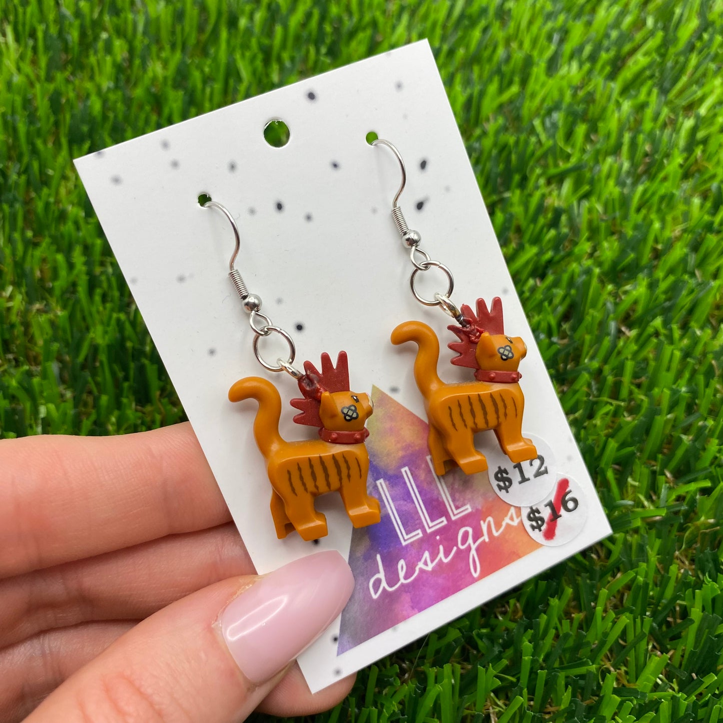 Punk Kitty Cat Brick Animal Hook Earrings - Lightweight!