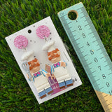 Brick Character Big Nose Chef Dangle Earrings - Featuring Pink Glitter Tops!