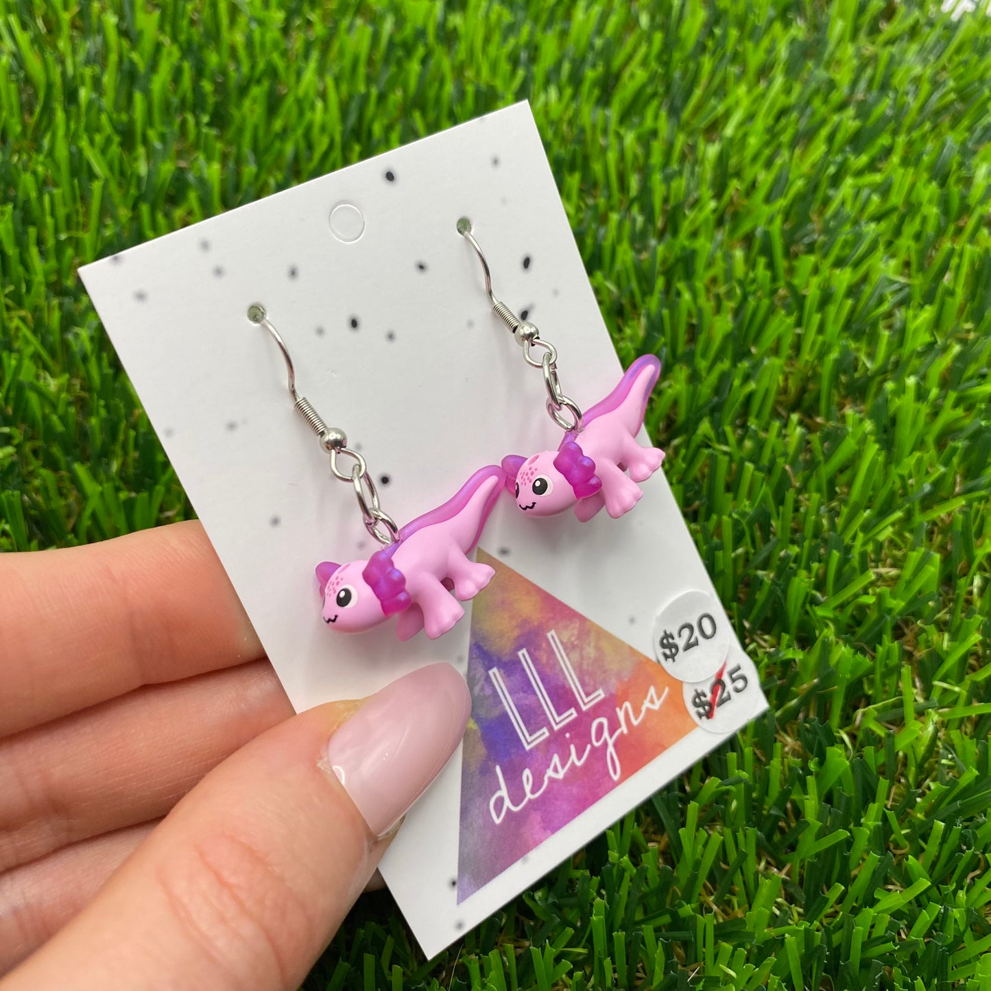 Pink Axelotls Brick Animal Hook Earrings - Super Lightweight!
