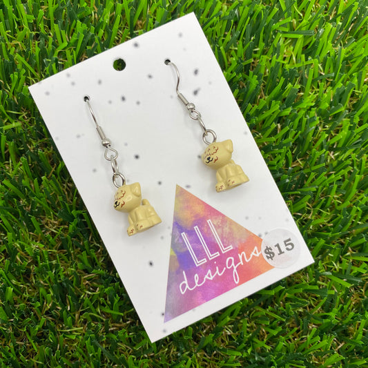 Small Tan Shaggy Haired Dog Brick Animal Hook Earrings - Super Lightweight!