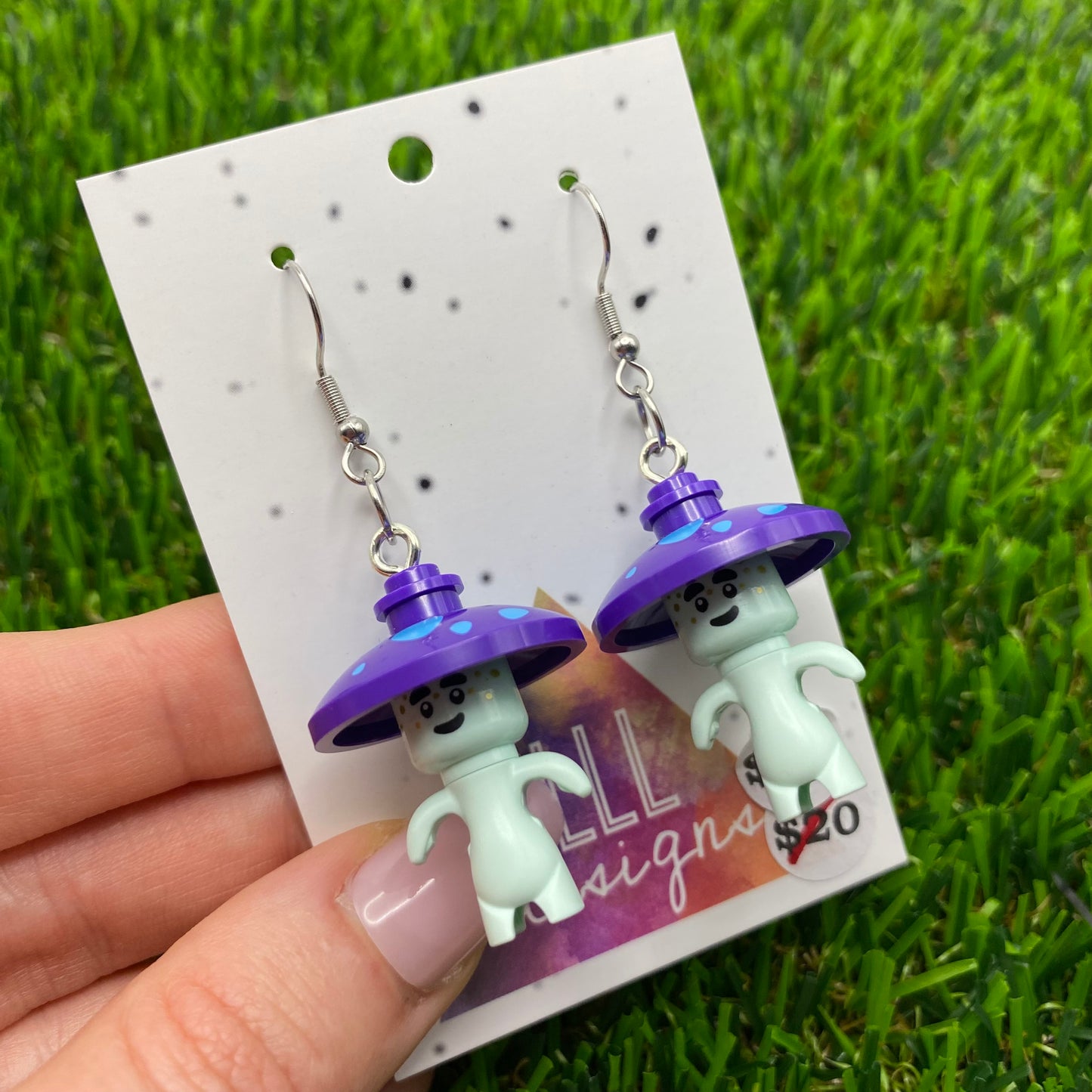 Mushroom Character Brick Style Hook Earrings!